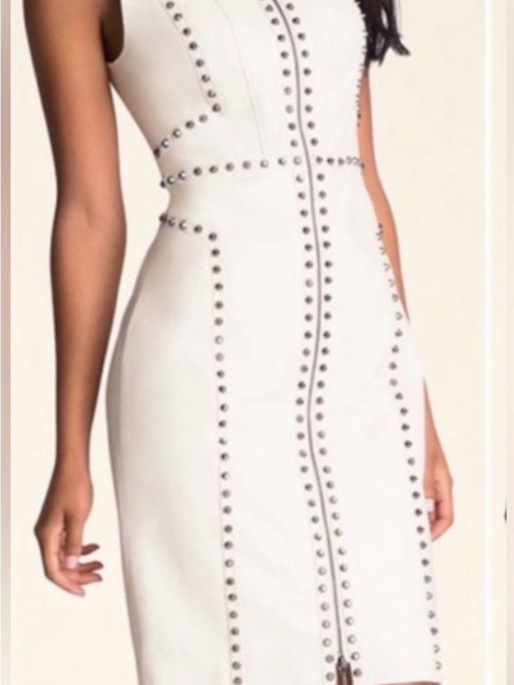 bebe White Stud-Trim Midi Bodycon Dress